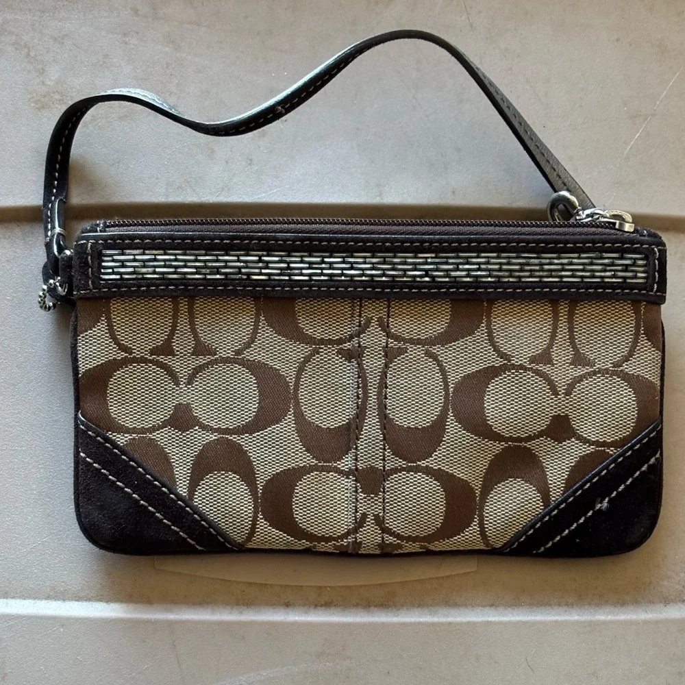 Coach Brown and Tan Signature Wristlet - Picture 1 of 1